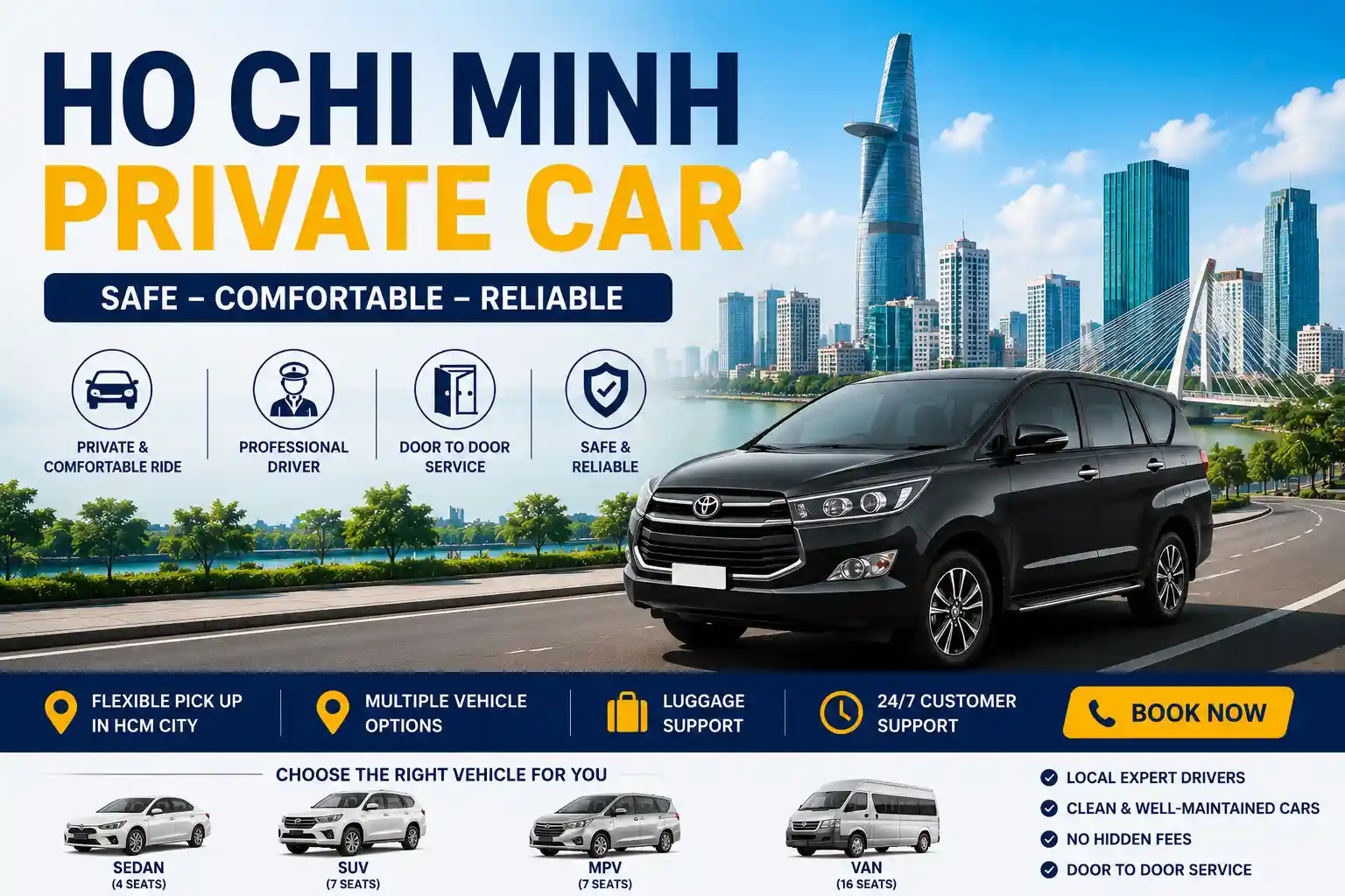 Ho Chi Minh private car transfer service in Vietnam