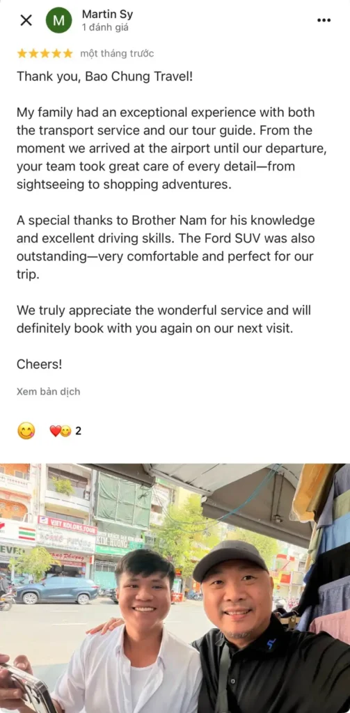 Real customer review for Bao Chung Travel private car service